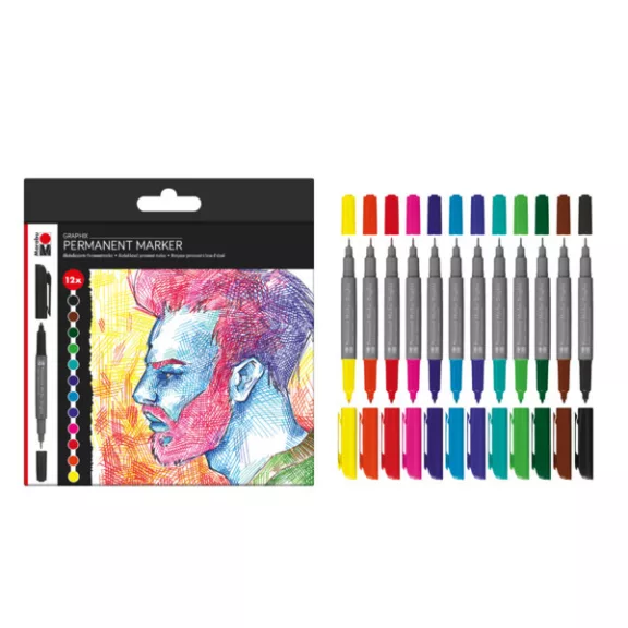 Marabu Permanent Marker Graphix kétvégű tűfilc szett - "SIGNIFICANT", 12 db