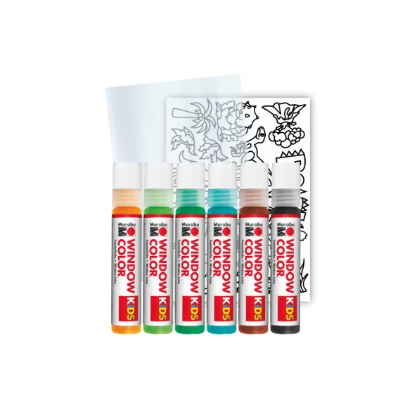 Marabu KiDS Window Color üvegmatrica festék szett - "Dinoszaurusz", 6 x 25 ml