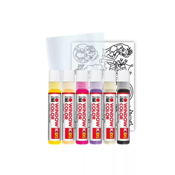 Marabu KiDS Window Color üvegmatrica festék szett - "Hercegnő", 6 x 25 ml