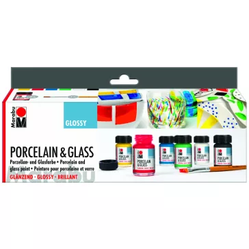   Marabu Porcelain & Glass fényes festék kezdő szett - 6 x 15ml