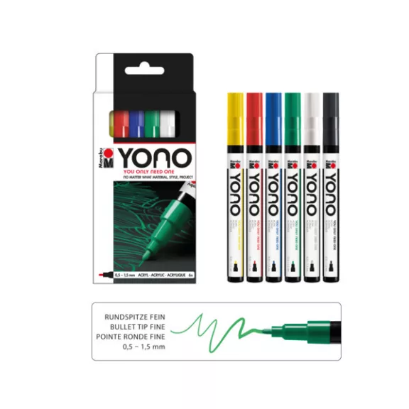 Marabu YONO Marker akrilfilc szett - 6 x 0,5-1,5 mm