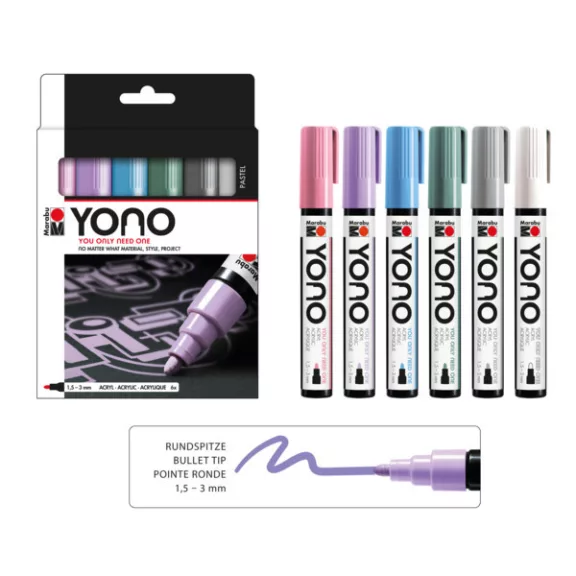Marabu YONO Marker akrilfilc szett - PASTEL, 6 x 1,5-3 mm