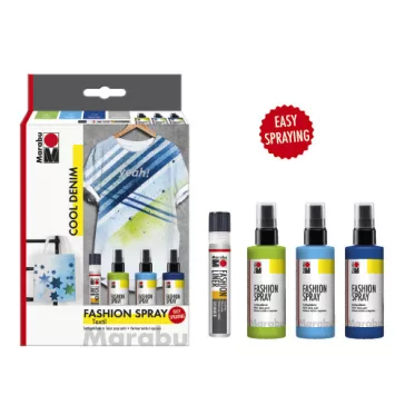   Marabu Fashion Spray textilfesték spray szett - "Cool Denim", 3 x 100 ml, 1 x 25 ml
