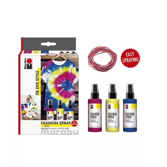 Marabu Fashion Spray textilfesték spray szett - "Tie Dye", 3 x 100 ml