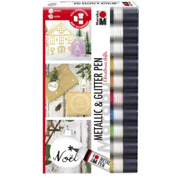   Marabu Metallic & Glitter kontúrfesték szett "CHRISTMAS GIFTS", 10 x 25 ml