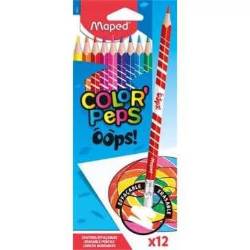   MAPED Color Peps Oops színes ceruza készlet, háromszögletű, radírozható - 12 db