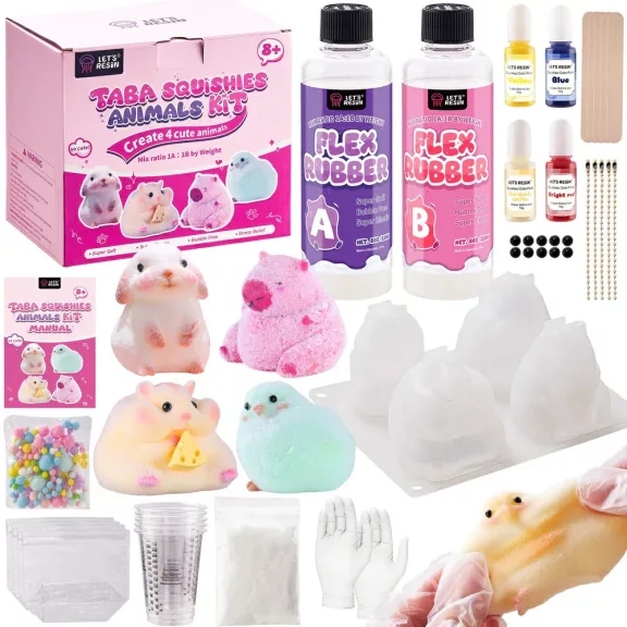 Let's Resin Squishy kezdő készlet - 4 cuki állatfigurával, 800 ml