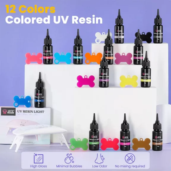 Let's Resin színes UV-gyanta kulcstartó készítő szett - 12 szín, minden egyben!