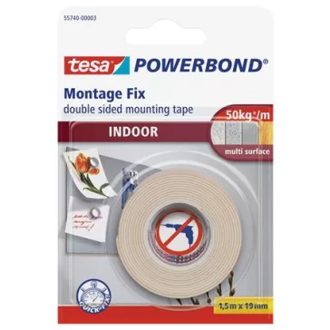   TESA Powerbond ragasztószalag, kétoldalas, beltéri, 19 mm x 1,5 m