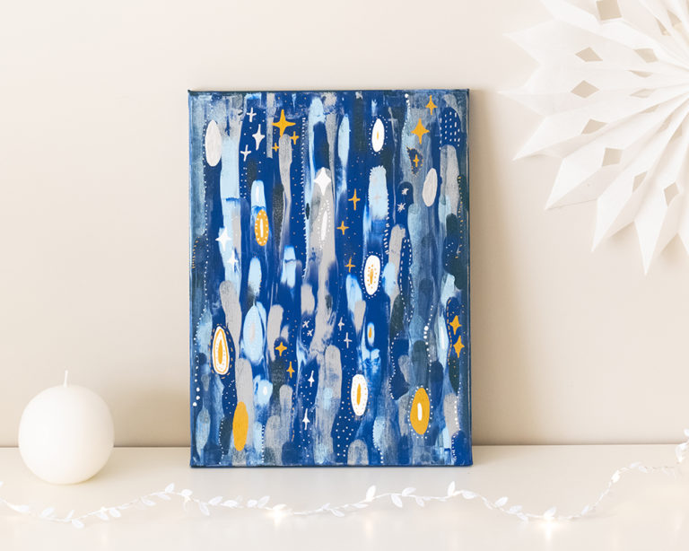 Absztrakt téli akrilkép Marabu Acryl Color festékkel és YONO markerrel