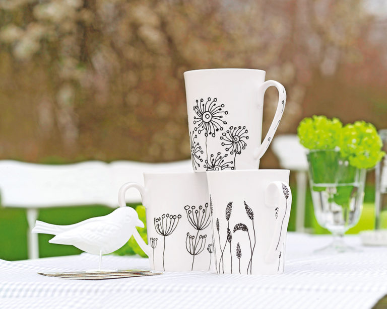 Virágos bögrék Marabu porcelán filctollal